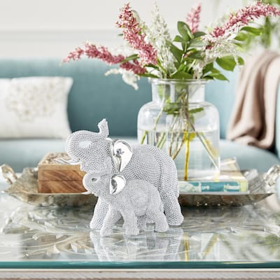 Silver Polystone Elephant Decorative Sculpture