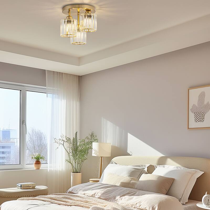 Starsky 3-Light Modern Glass Crystal Semi Flush Mount Ceiling Light