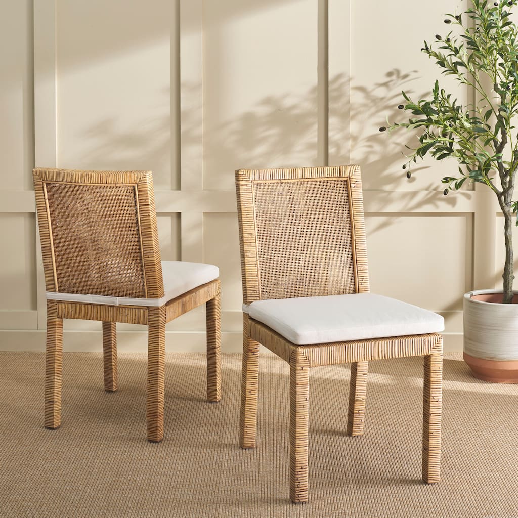 SAFAVIEH Jessye Cane Dining Room Chair with Cushion (Set of 2) - 21.7" W x 18.1" L x 34.5" H - 22"W x 18"D x 35"H
