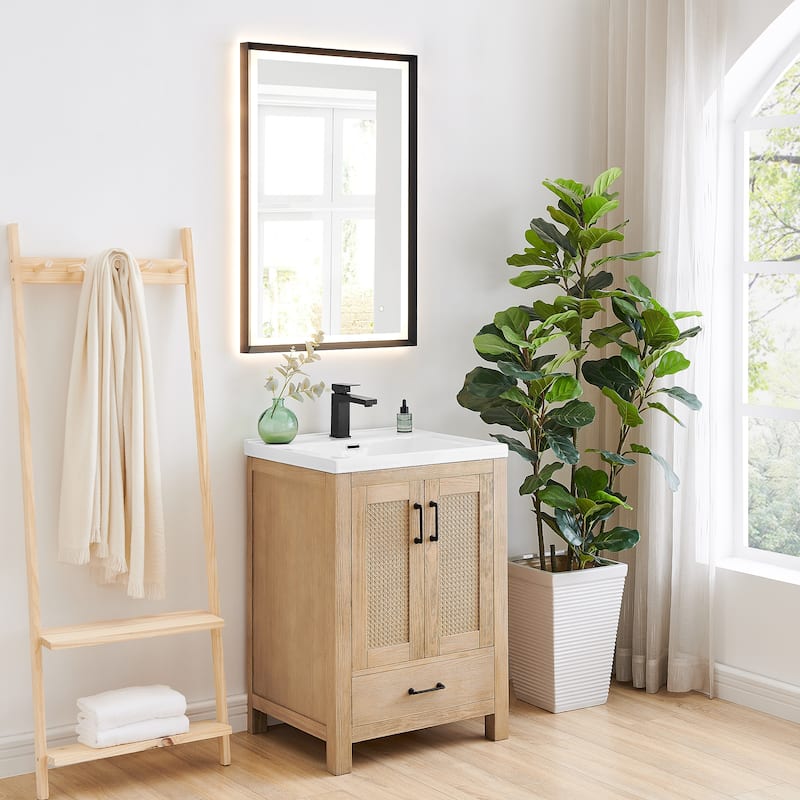 Bondi Bathroom Vanity in Light Brown with White Ceramic Drop-in Sink with Mirror