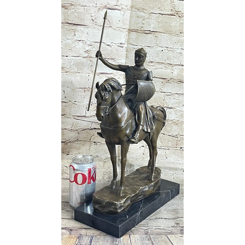 Bronze Sculpture Brave Medieval Knight Warrior Art Deco Original Marble Figurine