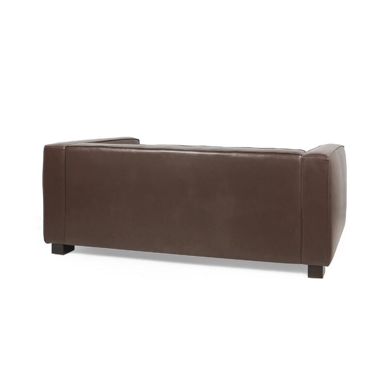 3 Seater Sofa, Low Profile Dark Brown Faux Leather, Birch, 80 Inch