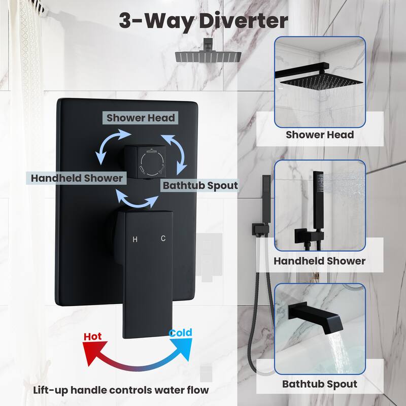 3-function Pressure Balance Shower Set with 10 in Shower Head(Valve Included)