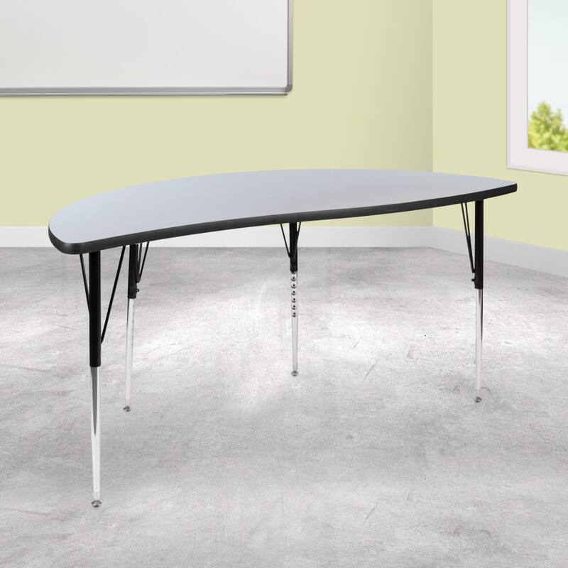 60" Half Circle Wave Collaborative Grey Adjustable Height Activity Table - Grey