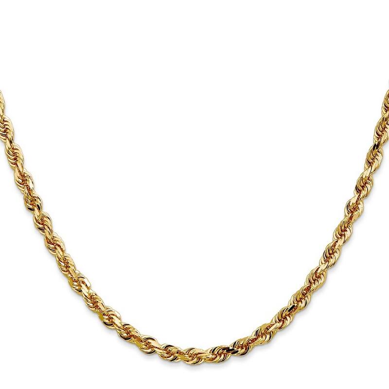 Curata 14k Yellow Gold Solid 4.0mm Sparkle Cut Quadruple Rope Chain Bracelet Lobster Claw
