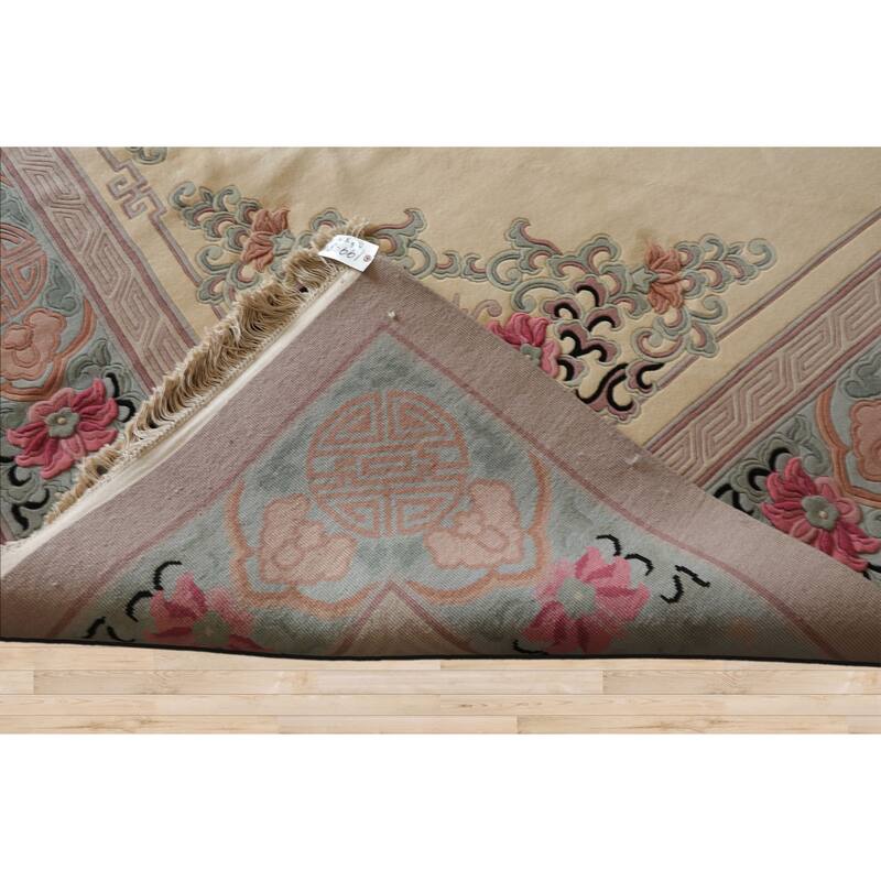 9'6''x14 Hand Knotted Wool IvoryPlush Pile Aubusson Savonnerie Traditional Rug - 9' 6'' x 14'