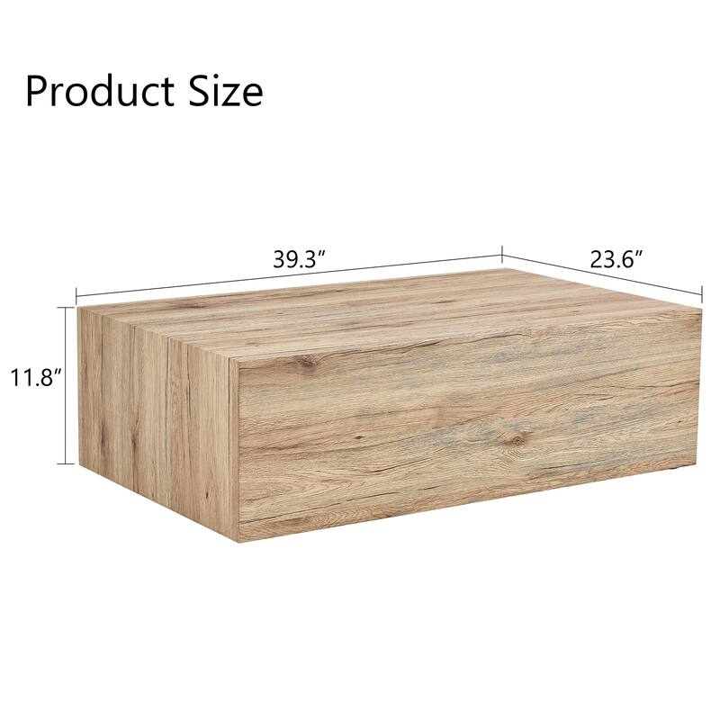 39.3" Modern Rectangular Coffee Table with Wood Texture Pattern for Living Room