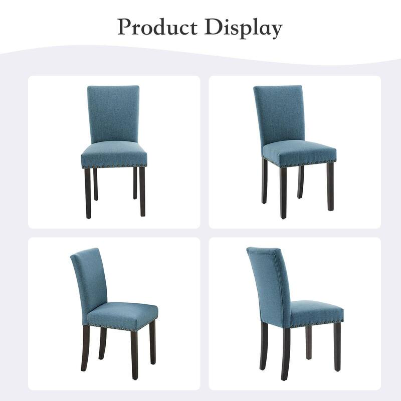 Upholstered Dining Chairs Set of 2, Fabric Parsons Dining Room Chair with Nailhead Trim and Sturdy Wood Legs