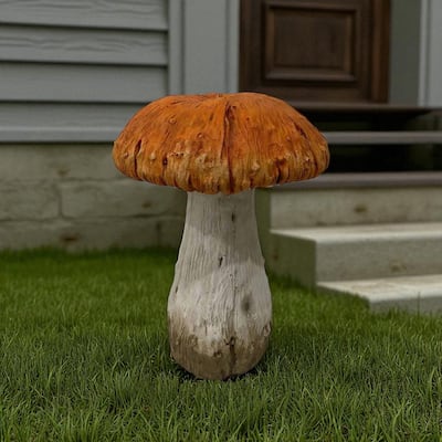 HomeRoots 15" Orange And White Polyresin Mushroom Outdoor Statue