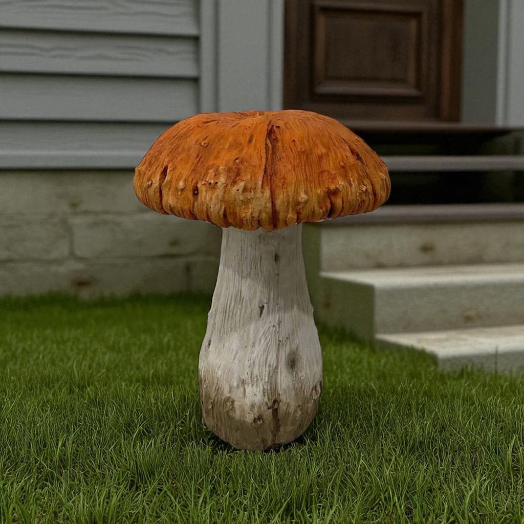 HomeRoots 15" Orange And White Polyresin Mushroom Outdoor Statue