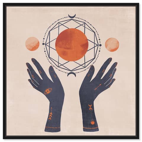 Alchemy, Boho Sun and Moons Modern Blue Canvas Wall Art Print for Bedroom