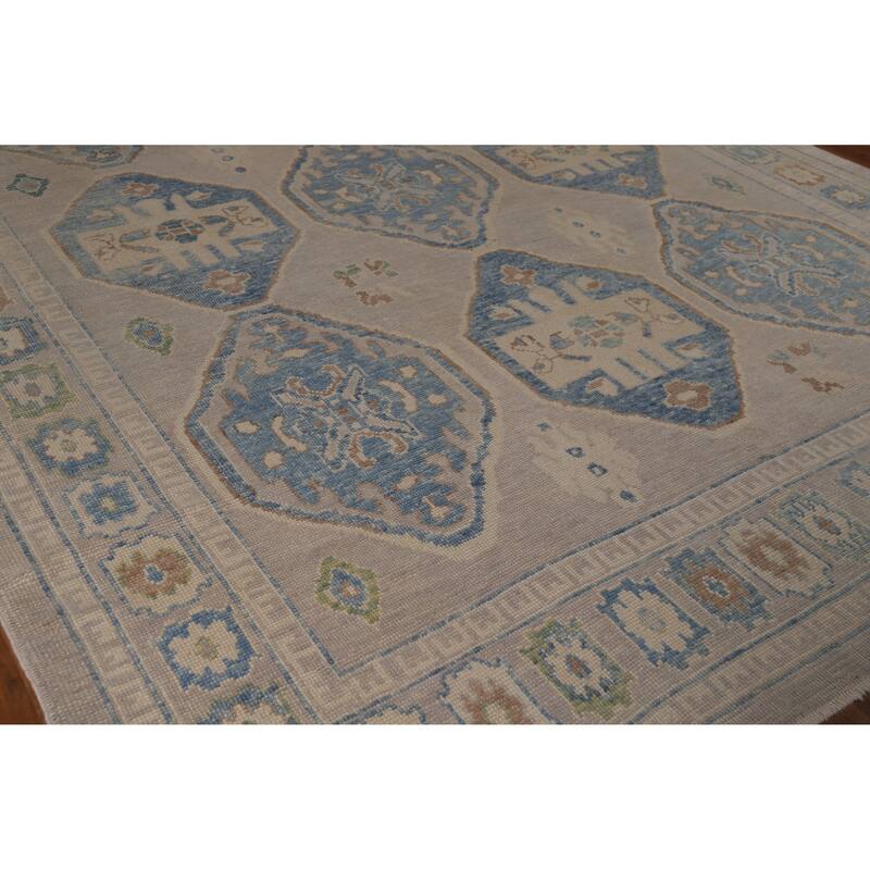 Hand Knotted Oriental 100% Wool Carpet Transitional Geometric Greys & Charcoal Oushak Area Rug - 12' 2'' X 9' 4''