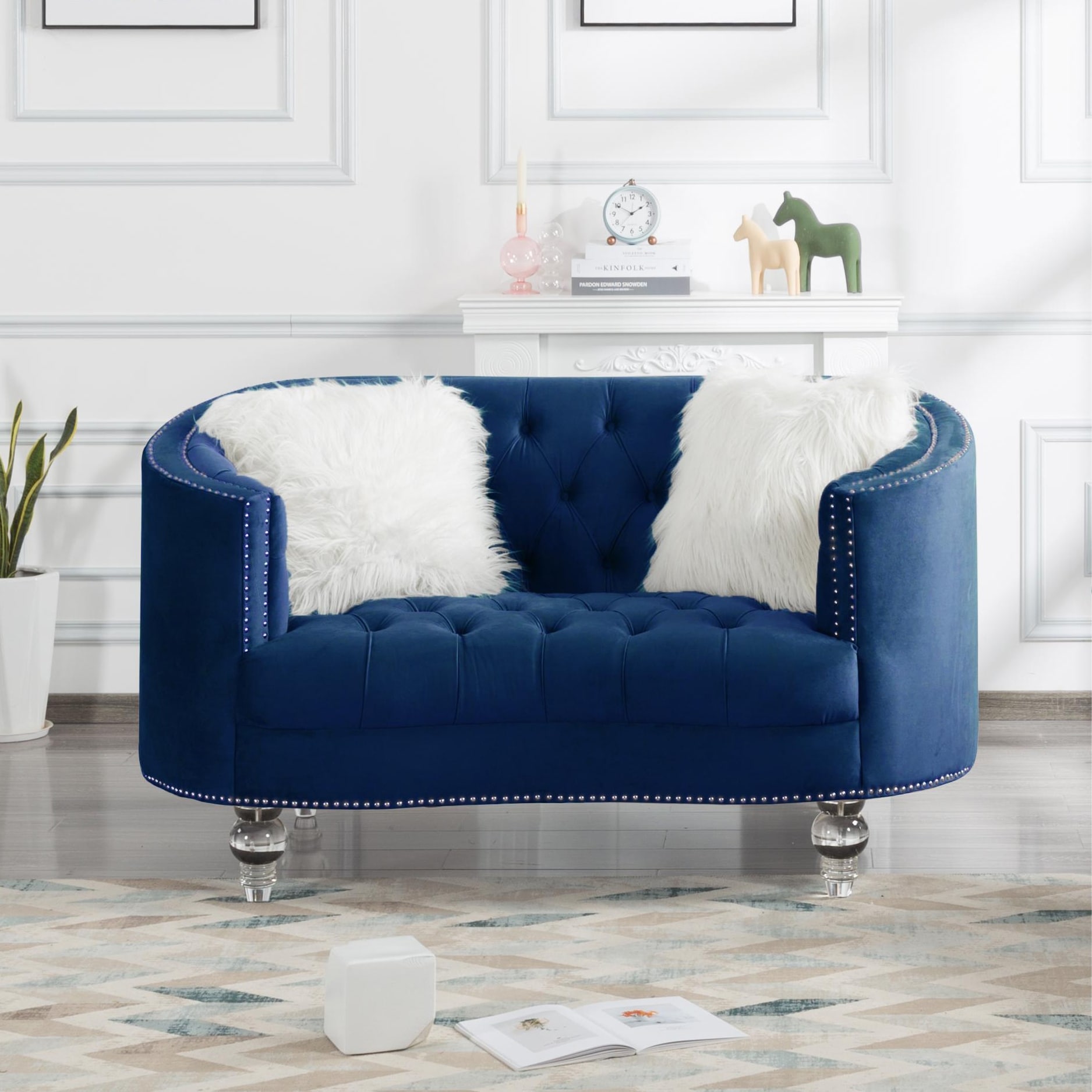 Dark blue store loveseat