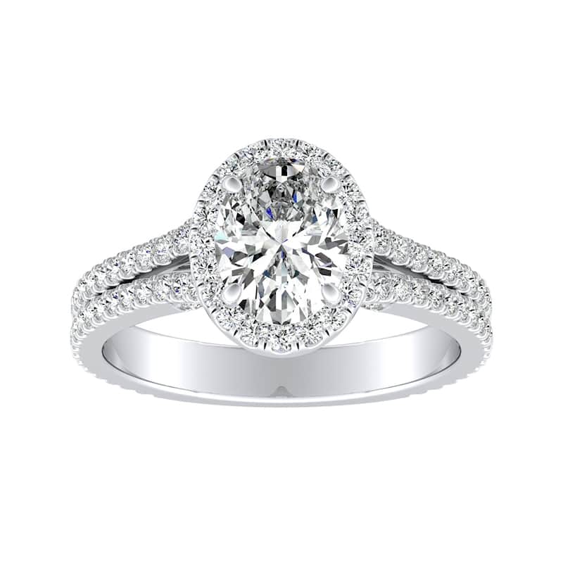 Auriya 14k Gold 9/10ctw Oval-cut Halo Diamond Engagement Ring - White - 5.5
