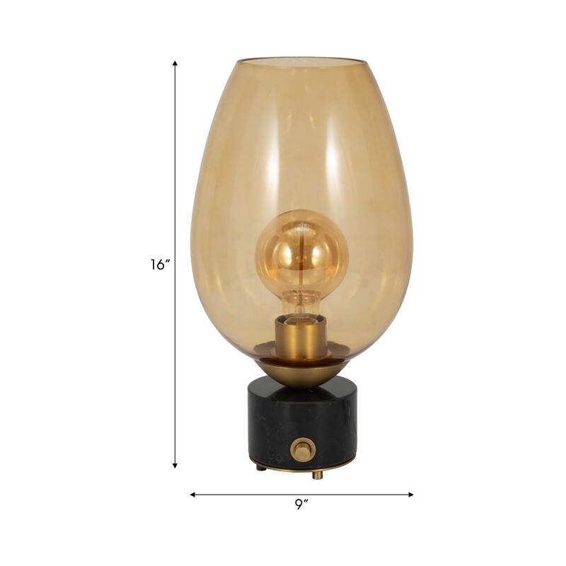 Sagebrook Home 16" Mikeno Glass And Marble Table Lamp, Gold, 16"H - 9" x 9" x 16"