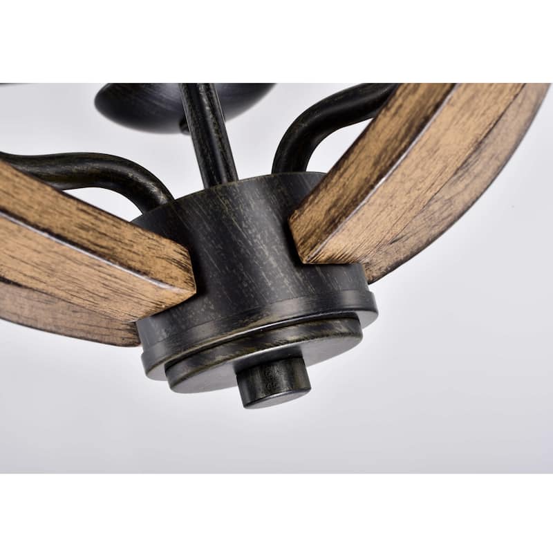Melisa Faux Wood Grain and Antique Black Metal Semi Flush Mount