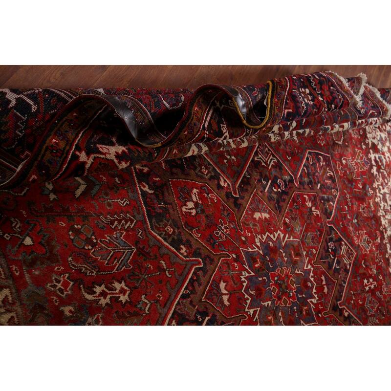 Geometric Heriz Vintage Persian Area Rug Hand-Knotted Wool Carpet - 10'4" x 12'9"