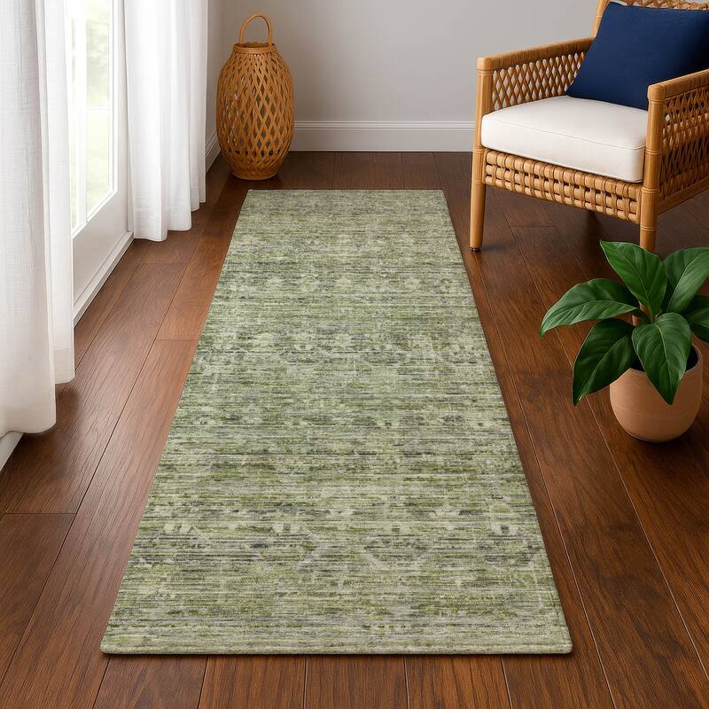 Premium Washable Super Soft Vintage Traditional Mayfield Rug - Green - 2'3" x 7'6"