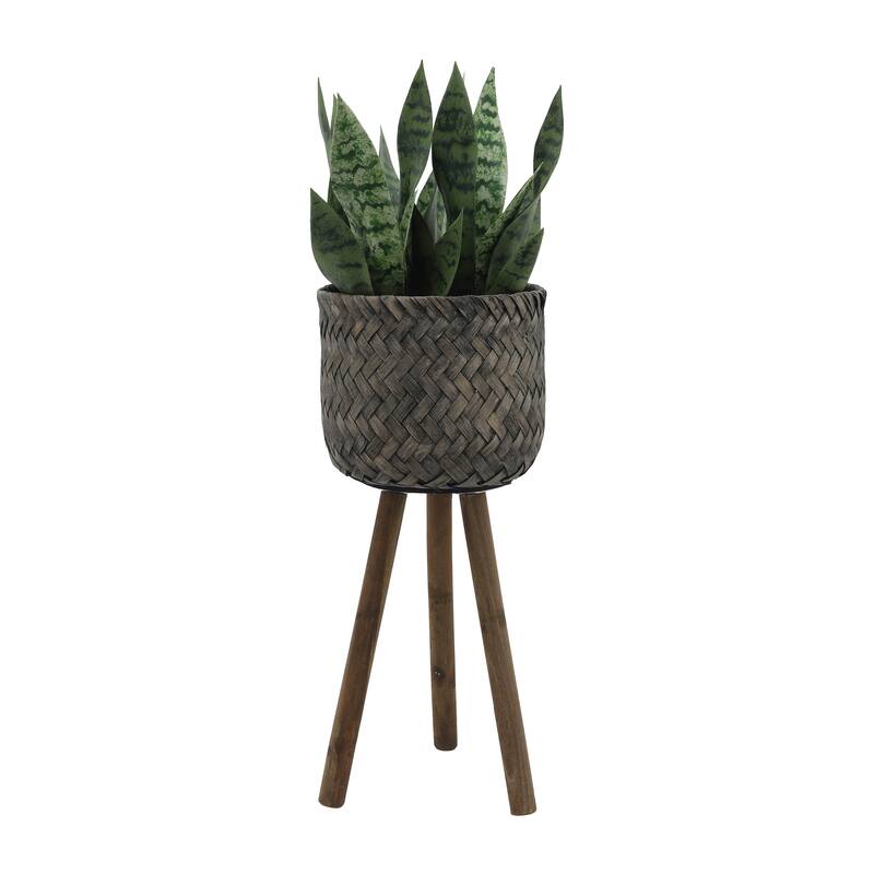Sagebrook Home Neutral Boho Wicker Planter Stand Set, Versatile Indoor Garden Decor