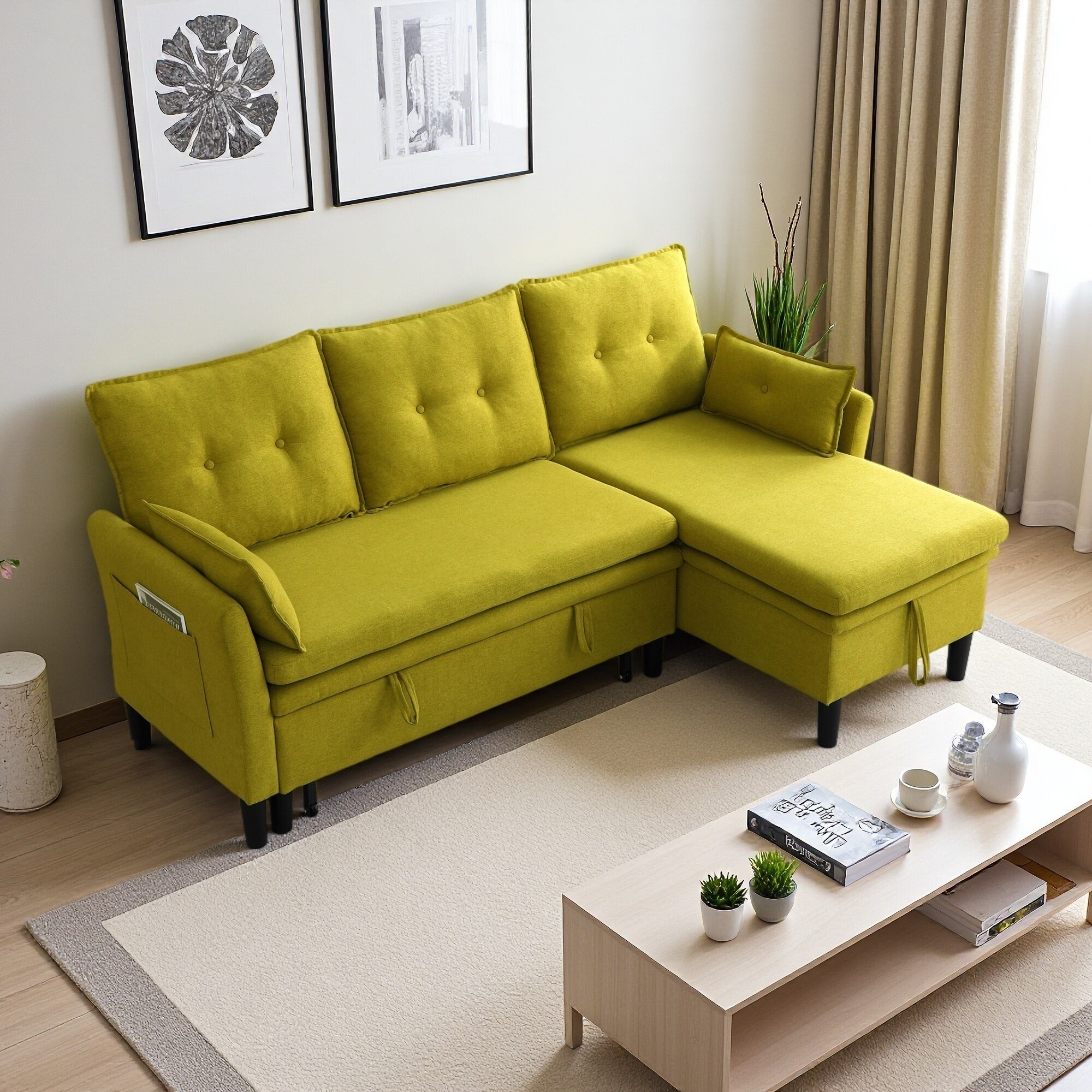 78.4" Cotton Linen Reversible Sectional Sofa with Chaise & Storage