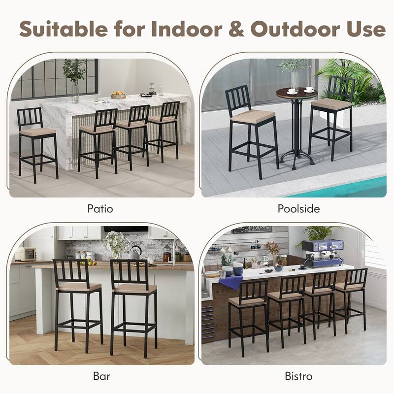 Gymax Patio Bar Chair Set of 2 Heavy Duty Metal All Weather Bar Stools
