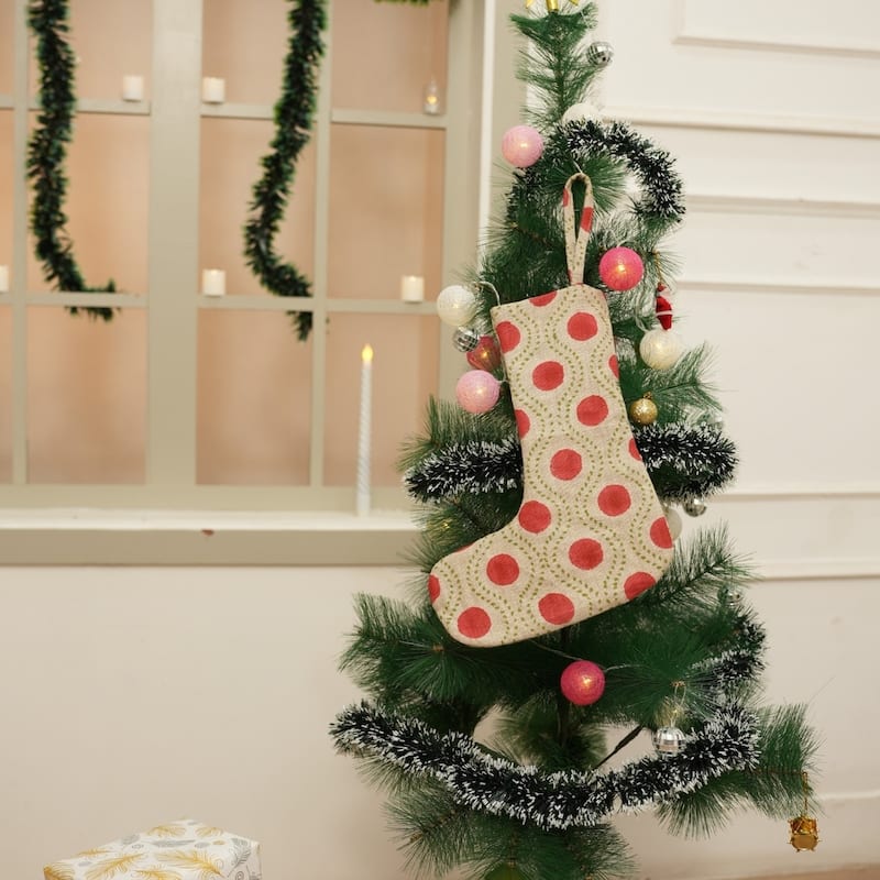 Fabdivine Handmade Linen Floral Block Print Christmas Stocking Home Décor Perfect for Gift - 10"X4.5"