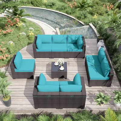 Kullavik 9-Piece Rattan Outdoor Patio Furniture Sofa Set - 9 pieces