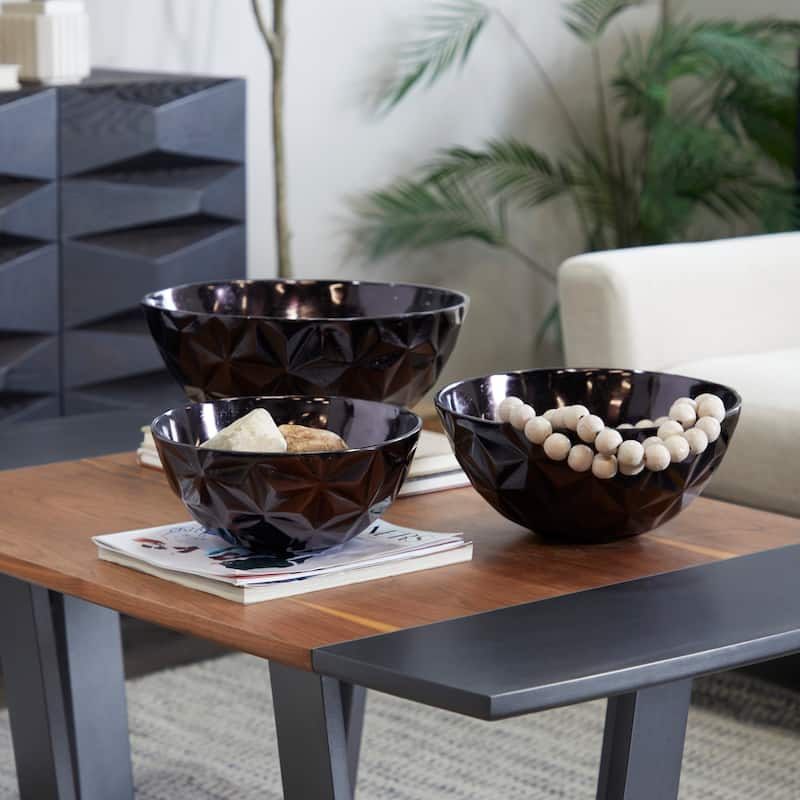 Aluminum Faceted Decorative Bowl (Set of 3) - S/3 14", 12", 10"W - Black