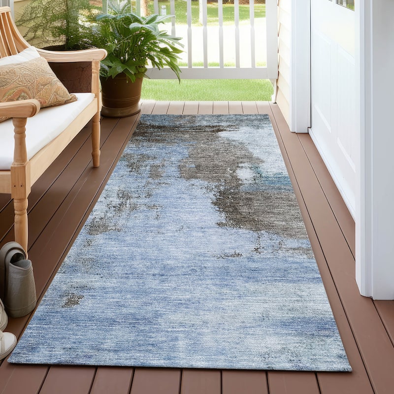 Machine Washable Indoor/ Outdoor Contemporary Abstract Chantille Rug
