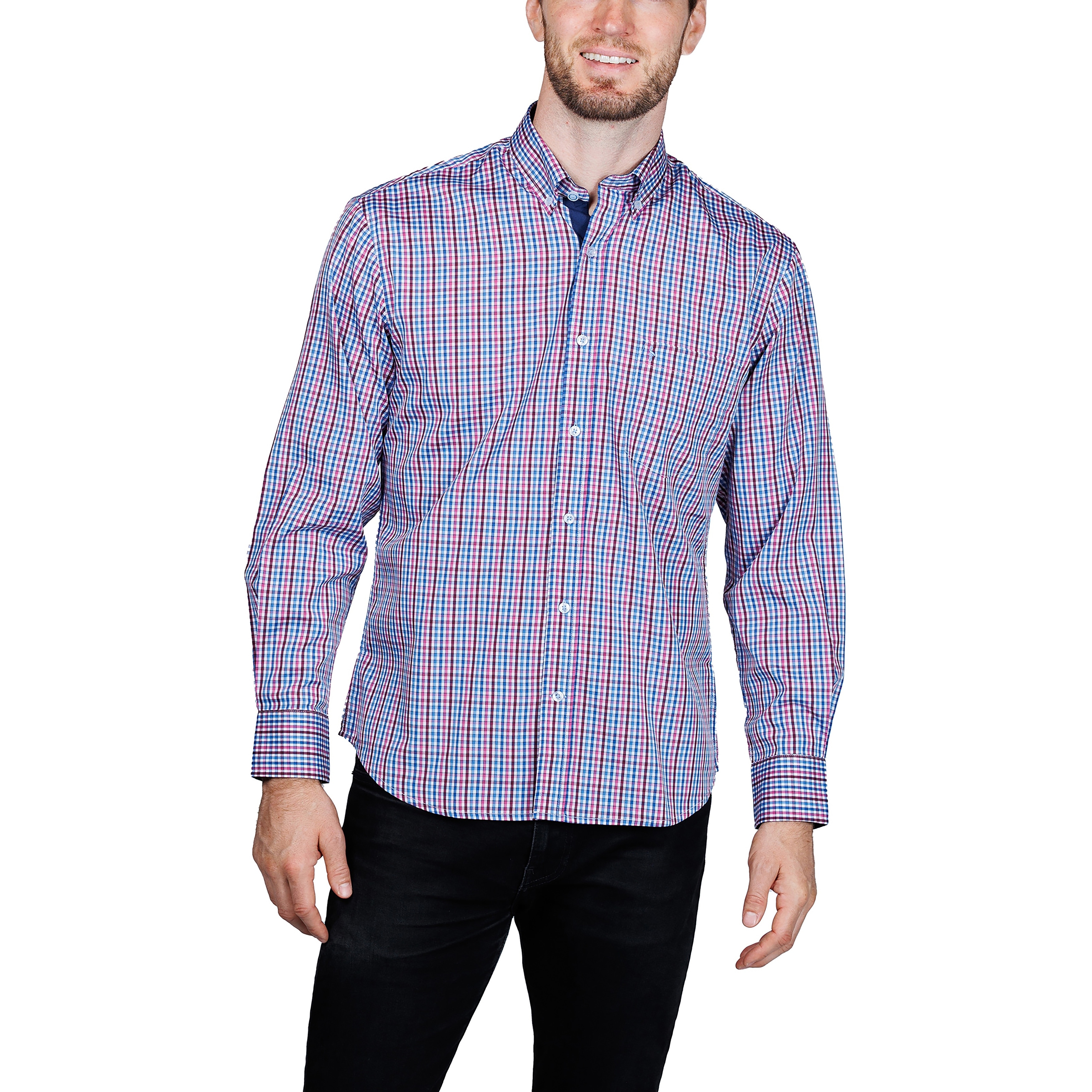TailorByrd Men's Check Print Performance Button-Down Shirt