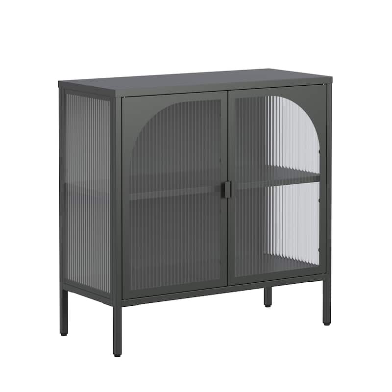 Benoît 31.56 inch Black Two Door Metal Sideboard with Fluted Clear Doors - 31.57