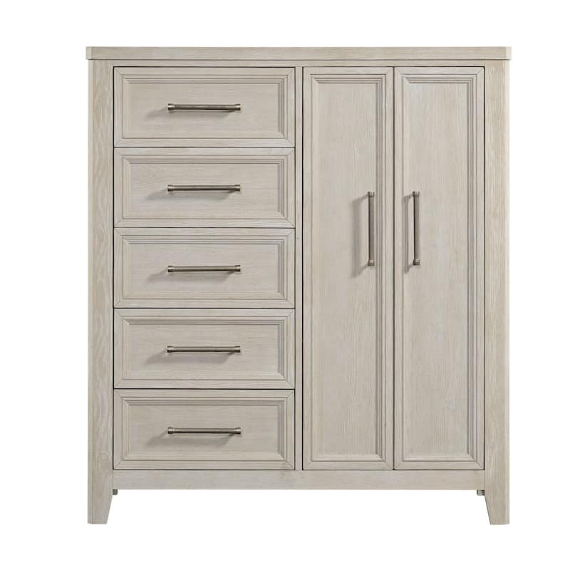 Carlson 5-Drawer Solid Pine Gentleman's Chest with Double Doors, Washed Linen
