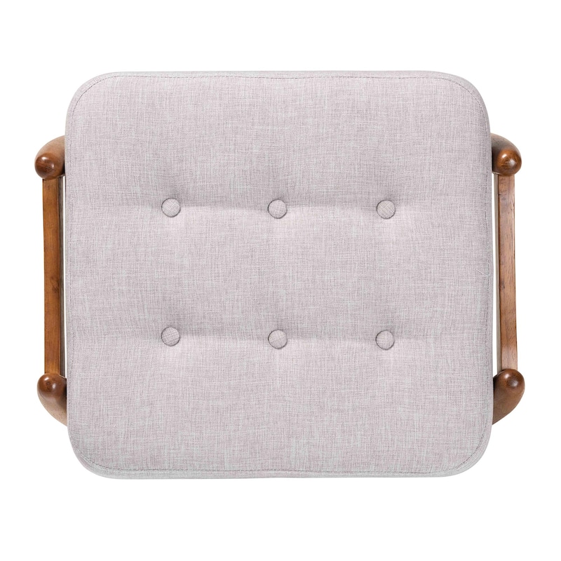 Jeanine Japandi Dark Grey Fabric and Walnut Brown Finished Wood Ottoman Footstool