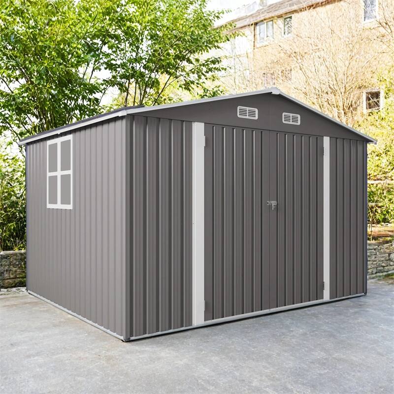 10 x 8 FT Outdoor Storage Shed,Large Metal Storage Shed,Clear Window