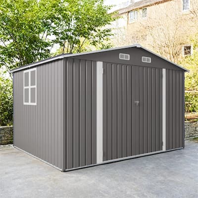 10 x 8 FT Outdoor Storage Shed,Large Metal Storage Shed,Clear Window