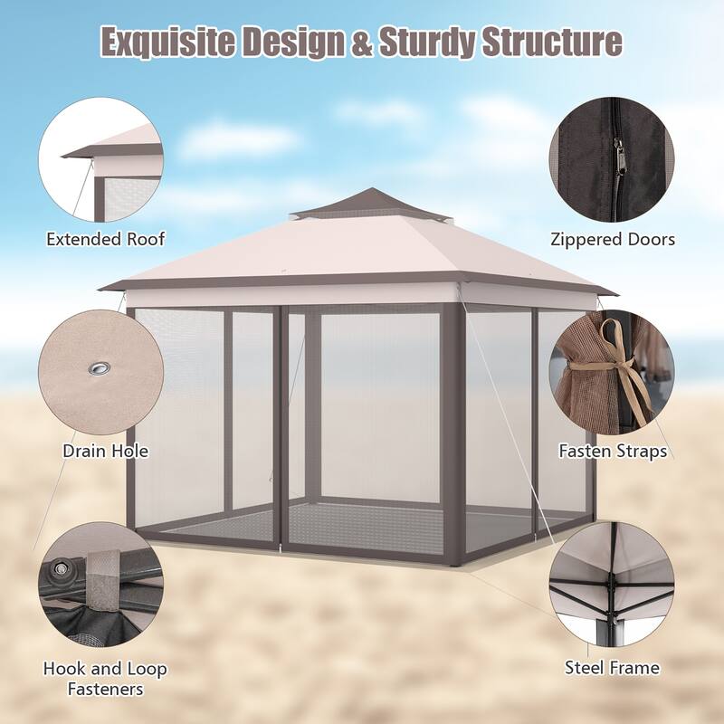 Costway 11'x11' 2-Tier Pop-Up Gazebo Tent Portable Canopy Shelter - See Details