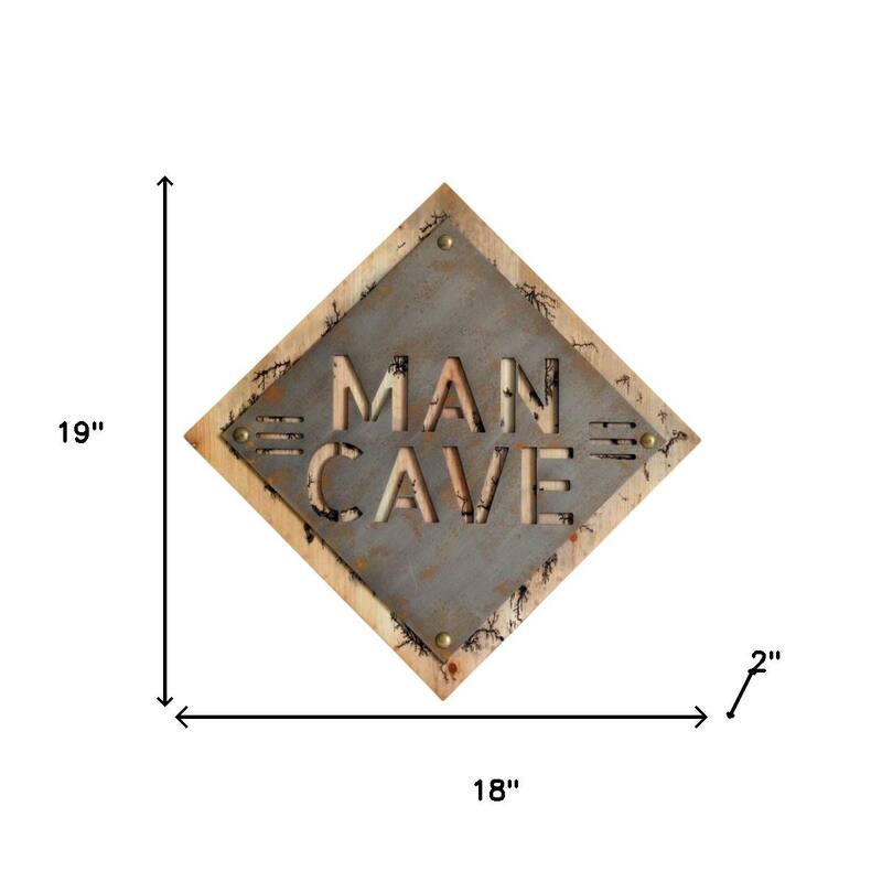 HomeRoots 19" X 18" Brown And Silver Man Cave Wood Wall Decor