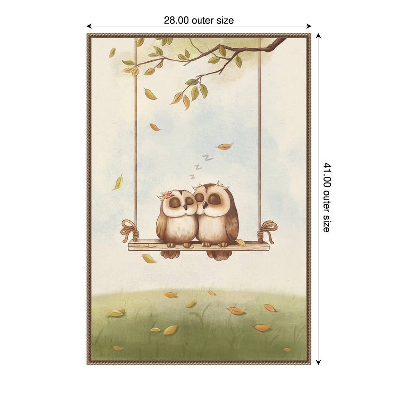 Owls In Love by Xuan Thai Framed Canvas Wall Art Print - 28 x 41 in