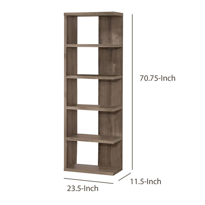 Spacious Semi Backless Wooden Bookcase, Gray