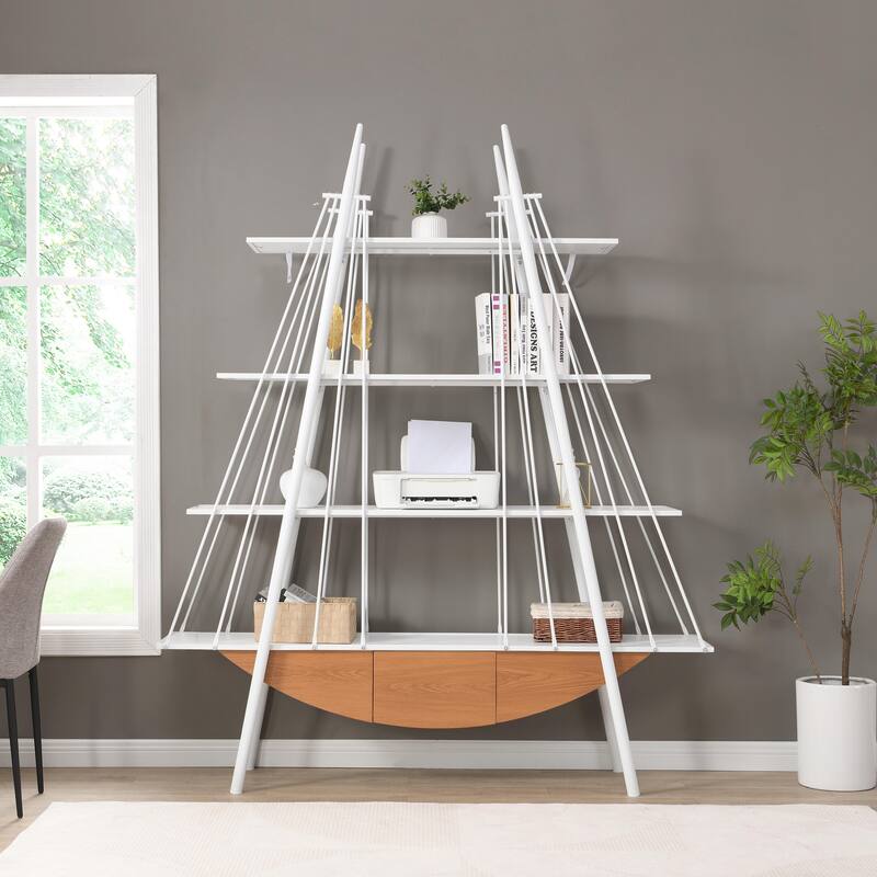 70.87 inch Industrial 4-Tier Open Storage Shelf with Drawer