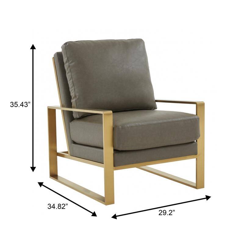 Jefferson Contemporary Leather Accent Armchair with Brushed Gold Base, Removable Cushions, and Durable Spring-Supported Seat