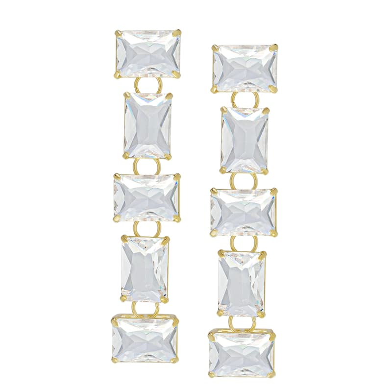 Victoria Townsend Gold Plated Clear Crystal Long Drop Dangling Earrings