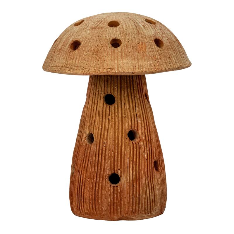 Handmade Terra-cotta Mushroom Shaped Candle Holder with Cut-Outs