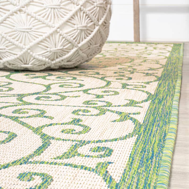 JONATHAN Y Ourika Textured Weave Indoor/Outdoor Area Rug - 2 X 8 - Cream/Green