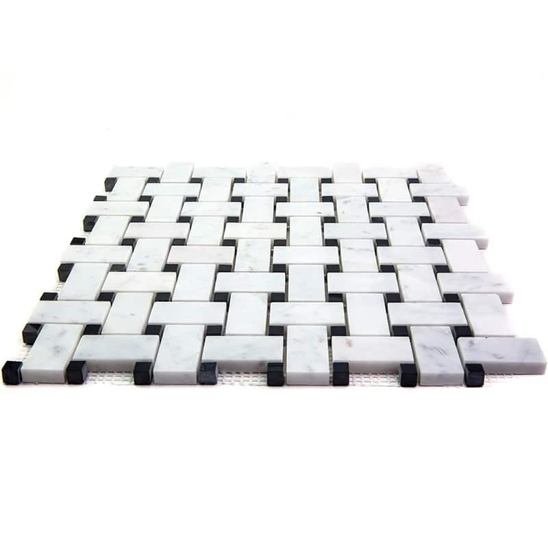Apollo tile 12 x 12 Heritage Polished White Bianco Carrara, Eastern Black Marble Tile (5 sq ft/case) - 5 Pack
