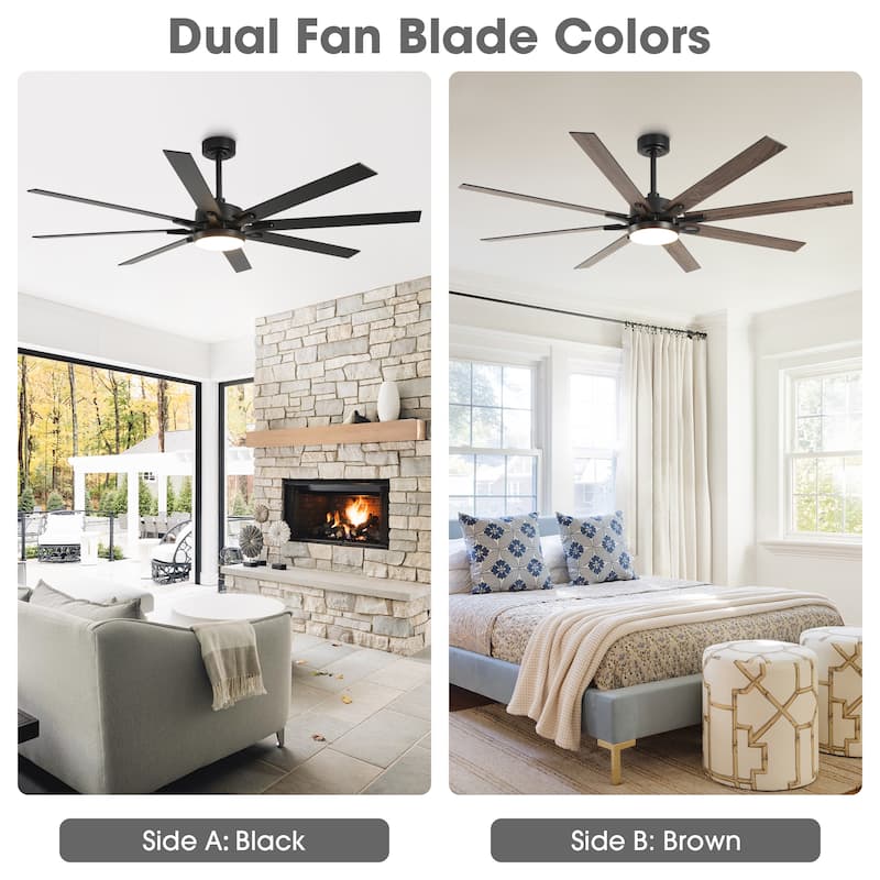 65" Farmhouse Gold Plywood Indoor Large Ceiling Fan with Light and Remote