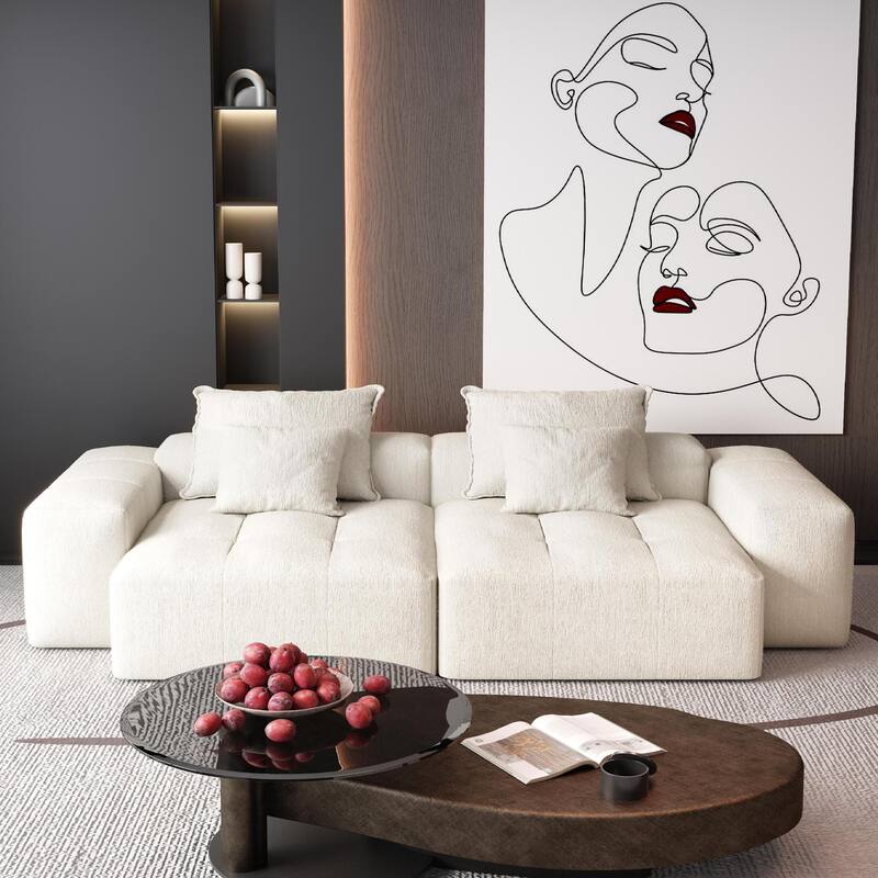 Modern Oversized Modular Sectional Sofa with 2 Chaise Lounge, 2 Armrests, 4 Pillows, No Assembly, Beige