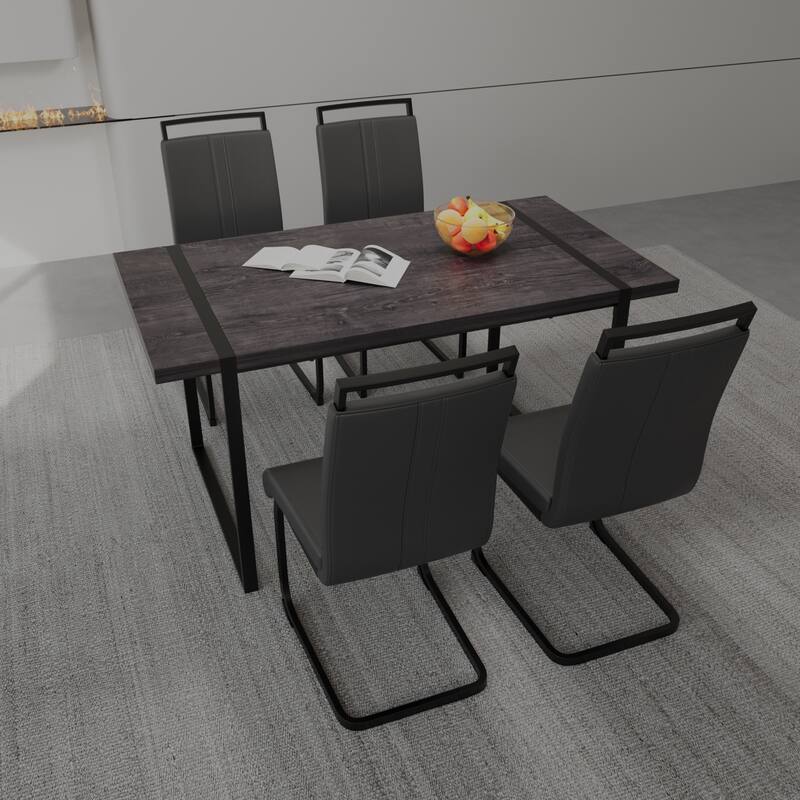 Modern Dining Set with Rectangular MDF Black Table & High Back C-shaped Tube Chairs