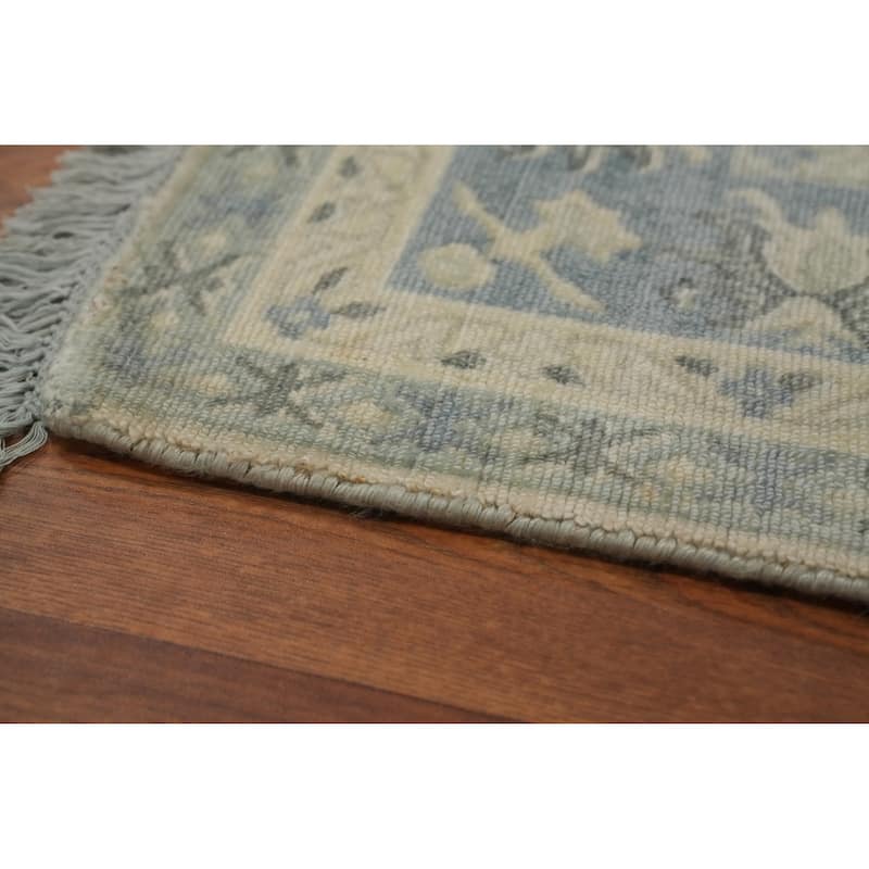 Hand-knotted Transitional Silk Carpet Blue Oushak Rug Geometric Oriental Area Rug - 9' 10'' X 6' 6''