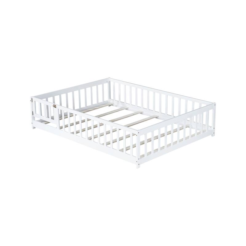 Floor Bed with Fence and Revolving Door,Ideal for Kids' Play,and Promoting Independence and Growth